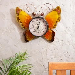 Plow & Hearth Outdoor Wall Art>Butterfly Outdoor Wall Thermometer, Yellow