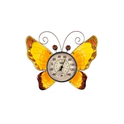 Plow & Hearth Outdoor Wall Art>Butterfly Outdoor Wall Thermometer, Yellow