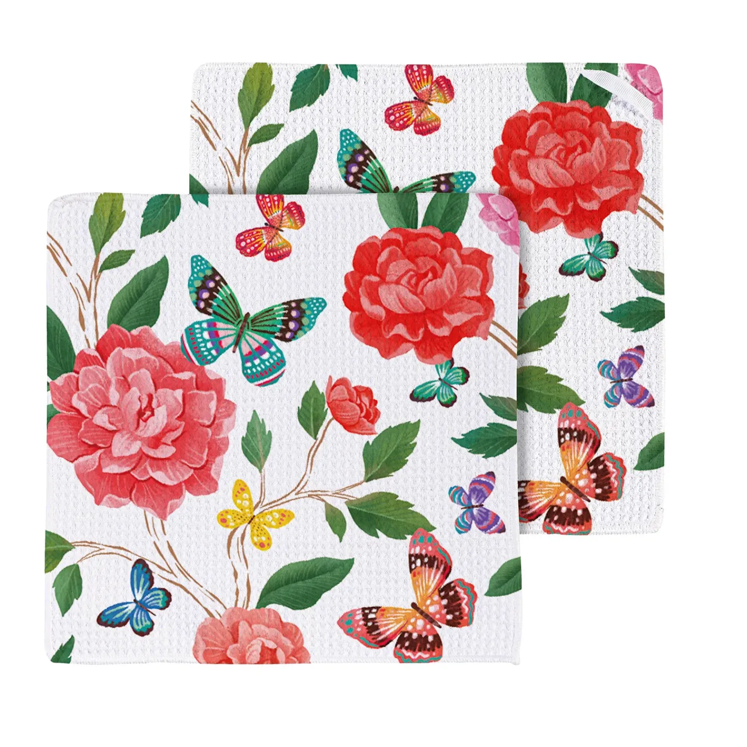 Plow & Hearth Kitchen Linens>Butterfly Toile Quick Dry Dish Cloth, Set of 3, 10" x 10"