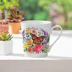 Plow & Hearth Coffee & Tea Cups>Butterfly Vignette Ceramic Flare Cup, 12oz, Gift Box