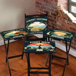 Plow & Hearth Accent Tables>California Wine Label TV Tray Set of 4