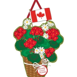 Plow & Hearth Fabric Door Hangers>Canadian Patriotic Basket of Flowers Burlap Door Decor