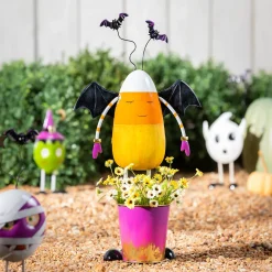 Plow & Hearth Garden Statues>Candy Corn Candy Bucket Metal Statue, 21"H