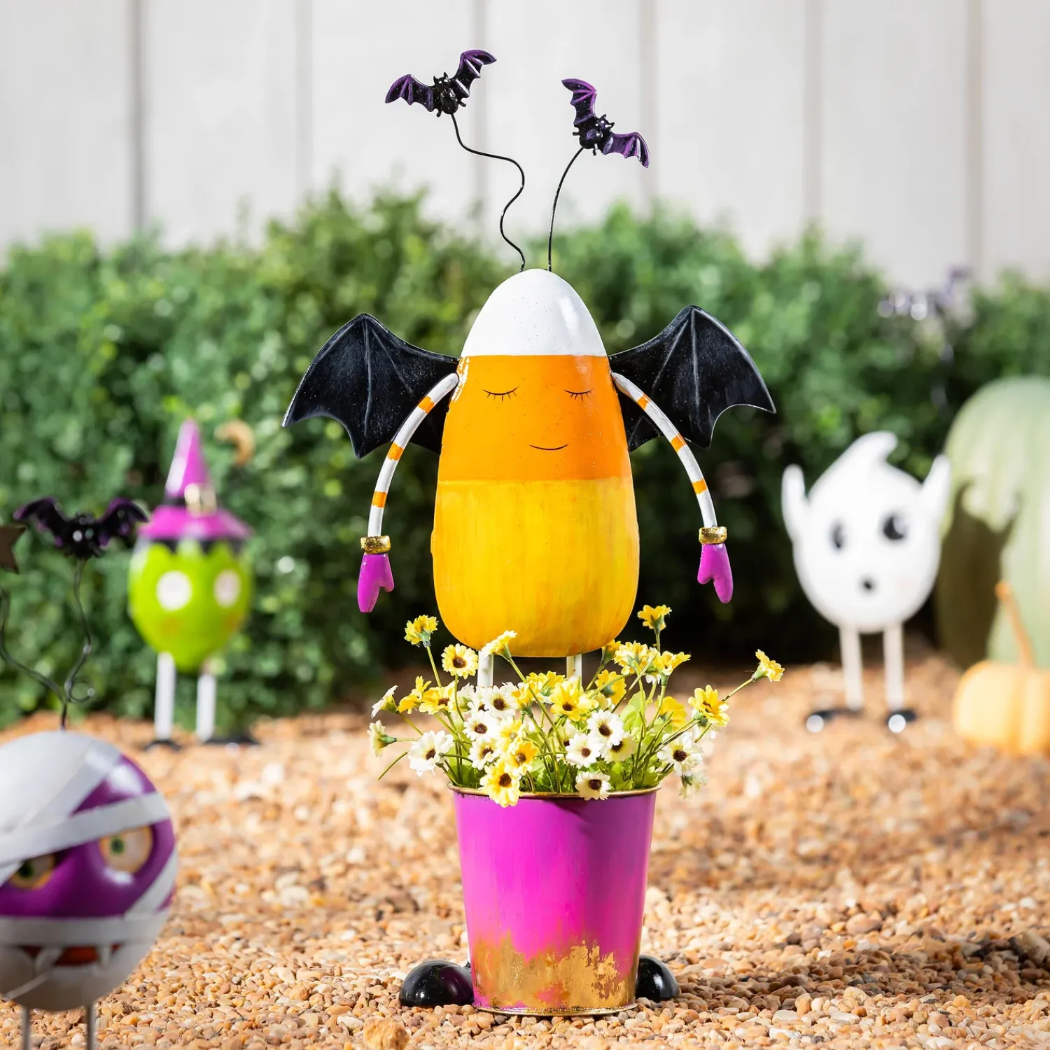 Plow & Hearth Garden Statues>Candy Corn Candy Bucket Metal Statue, 21"H
