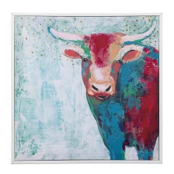 Plow & Hearth Wall Art>Canvas Wall Art with Wooden Frame, Cow, 24" L x 24" H