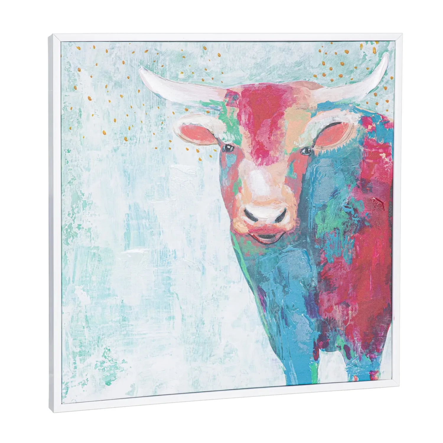 Plow & Hearth Wall Art>Canvas Wall Art with Wooden Frame, Cow, 24" L x 24" H