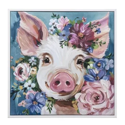 Plow & Hearth Wall Art>Canvas Wall Art with Wooden Frame, Pig, 24" L x 24" H