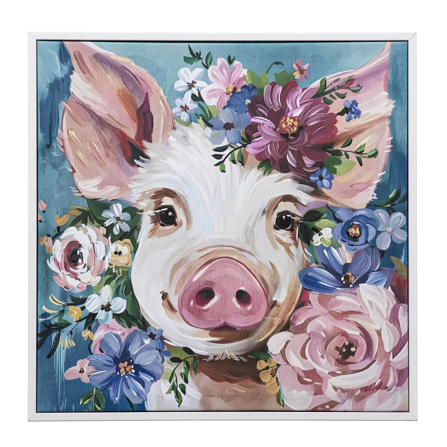 Plow & Hearth Wall Art>Canvas Wall Art with Wooden Frame, Pig, 24" L x 24" H