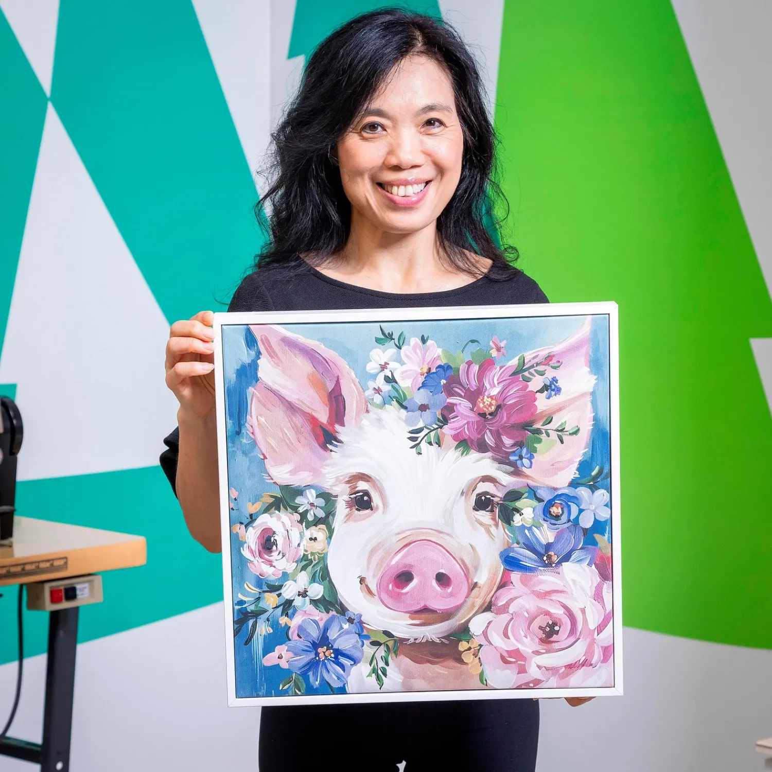Plow & Hearth Wall Art>Canvas Wall Art with Wooden Frame, Pig, 24" L x 24" H