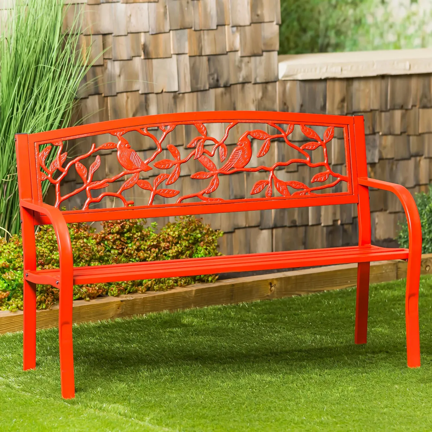Plow & Hearth Outdoor Benches>Cardinals Metal Garden Bench, Red