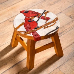 Plow & Hearth Chairs & Rockers|Rockers & Gliders>Carved Wooden Footstool with Cardinal Design