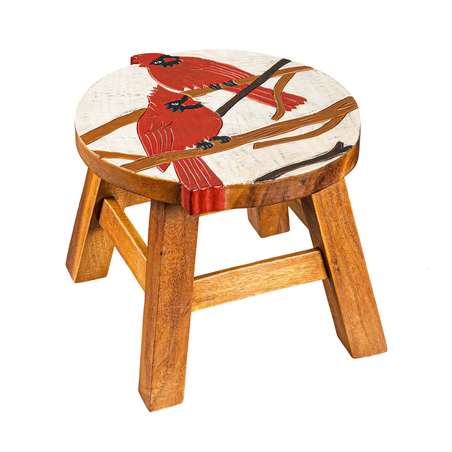 Plow & Hearth Chairs & Rockers|Rockers & Gliders>Carved Wooden Footstool with Cardinal Design