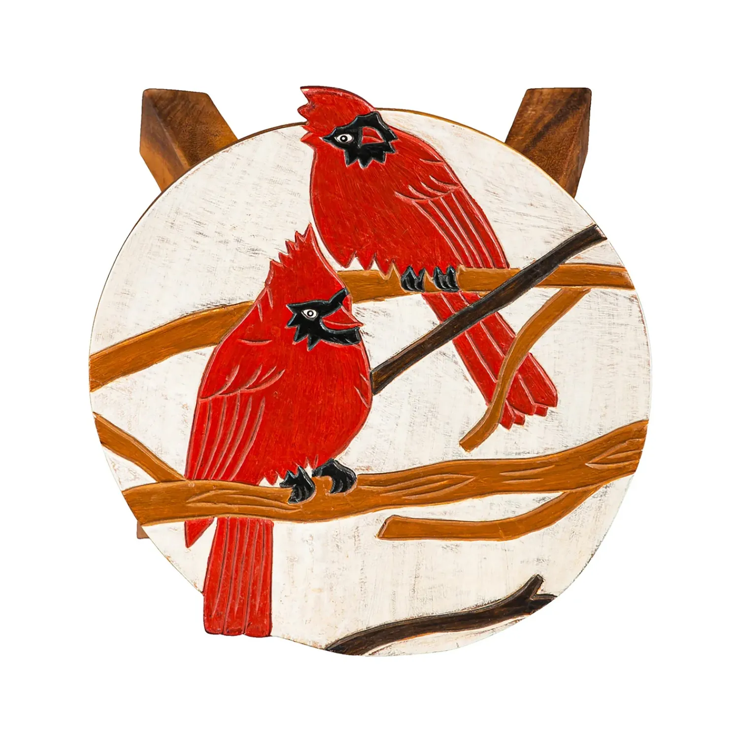 Plow & Hearth Chairs & Rockers|Rockers & Gliders>Carved Wooden Footstool with Cardinal Design