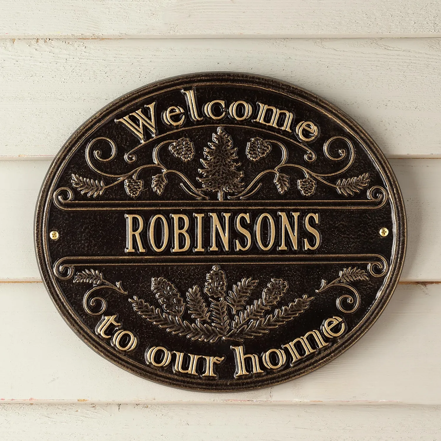 Plow & Hearth Address Signs & Wall Plaques>Cast Aluminum Personalized Pine Welcome Wall Plaque
