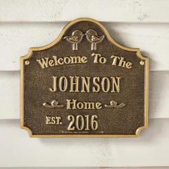 Plow & Hearth Address Signs & Wall Plaques>Cast Aluminum Personalized Love Birds House Plaque