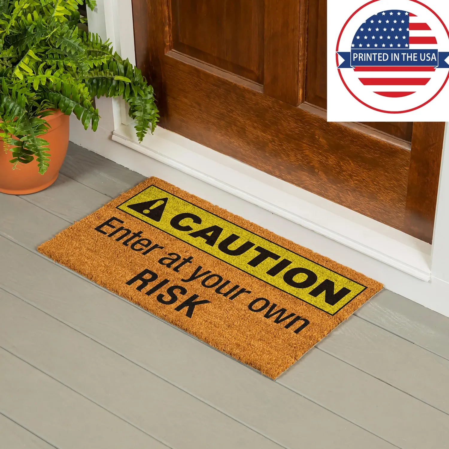 Plow & Hearth Coir Mats>Caution Coir Mat