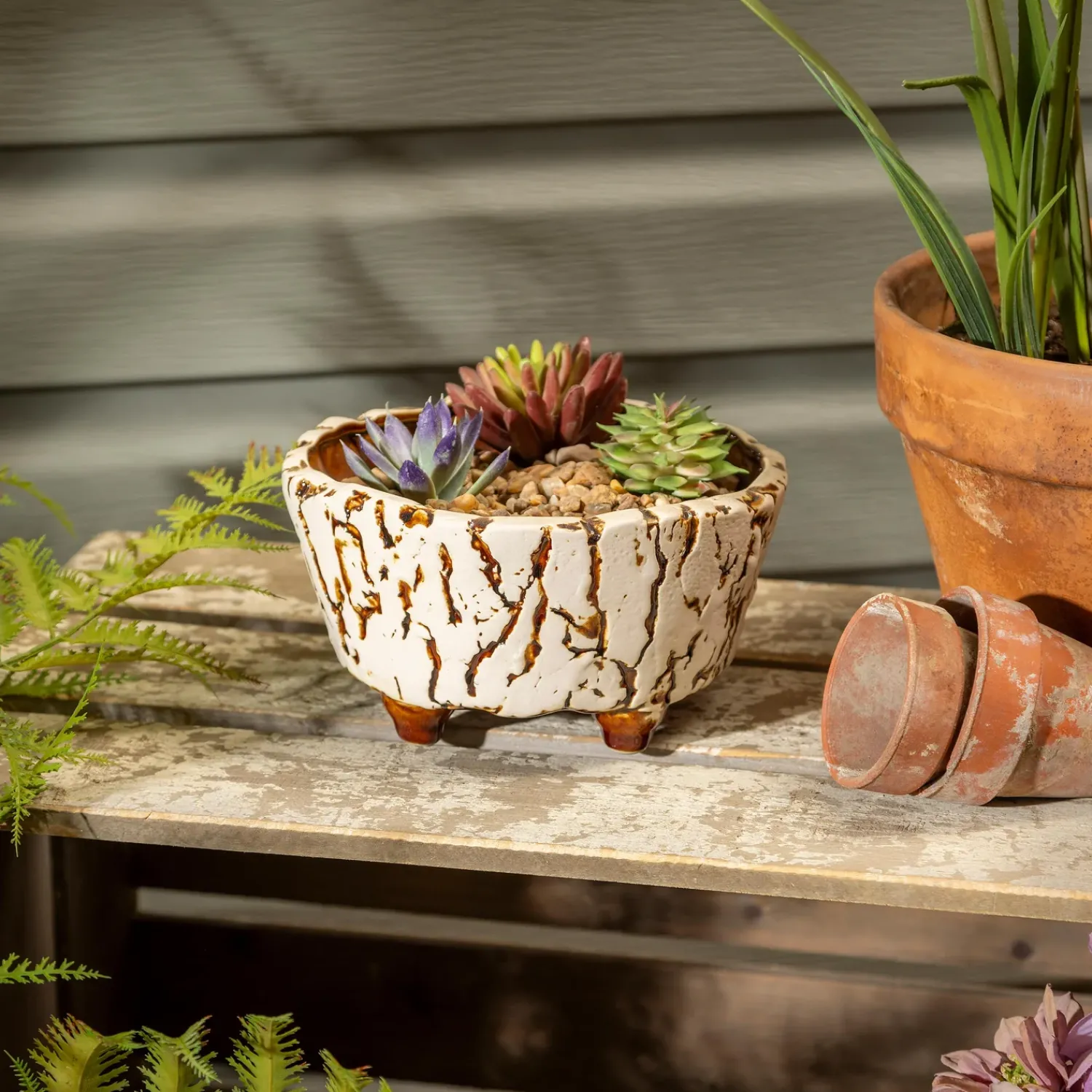 Plow & Hearth Planters & Plant Stands>Ceramic Crackled Planter