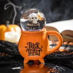 Plow & Hearth Coffee & Tea Cups>Ceramic Cup with Water Globe Topper w/ Gift Box, Trick or Treat Multi