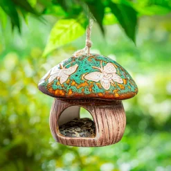 Plow & Hearth Bird Feeders>Ceramic Fantasy Green Mushroom Bird Feeder