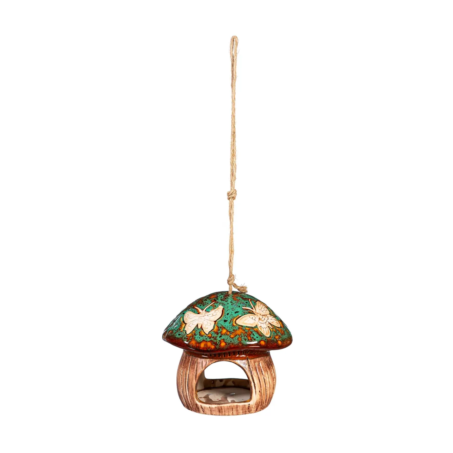 Plow & Hearth Bird Feeders>Ceramic Fantasy Green Mushroom Bird Feeder