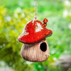 Plow & Hearth Birdhouses>Ceramic Fantasy Mushroom Hanging Bird House
