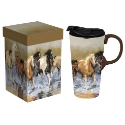 Plow & Hearth Travel Cups>Ceramic Perfect Travel Cup, 17oz, w/ Gift Box, Splashdown