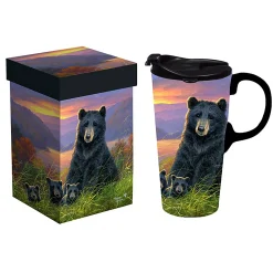 Plow & Hearth Travel Cups>Ceramic Perfect Travel Cup, 17oz, w/ Gift Box, Bear Family