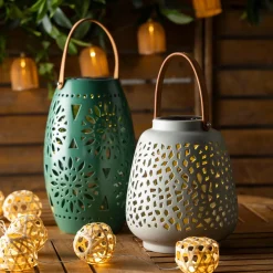Plow & Hearth Solar Accents|Candles & Lanterns>Ceramic Speckled Cut Out Solar Lantern
