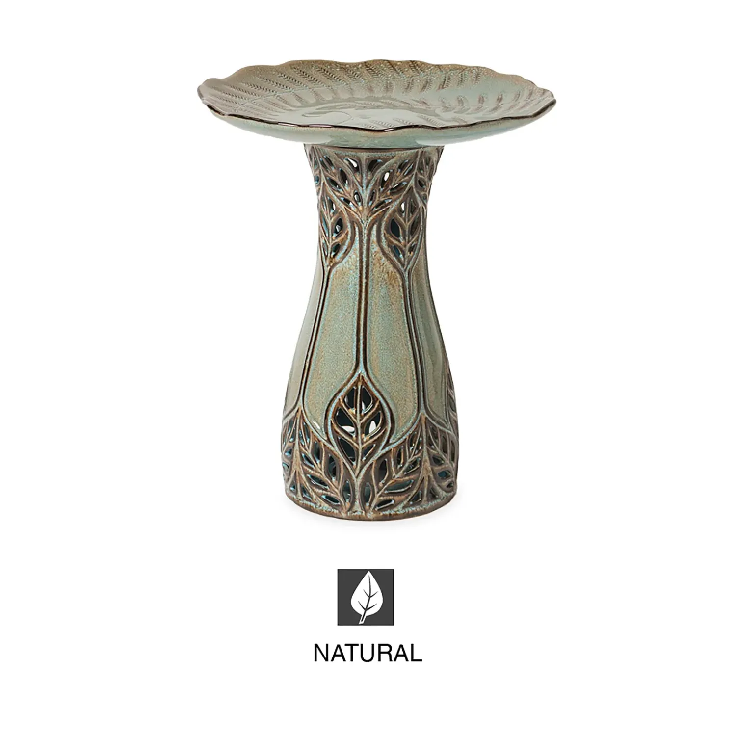 Plow & Hearth Birdbaths>Ceramic Teal Leaf Bird Bath, 18"H