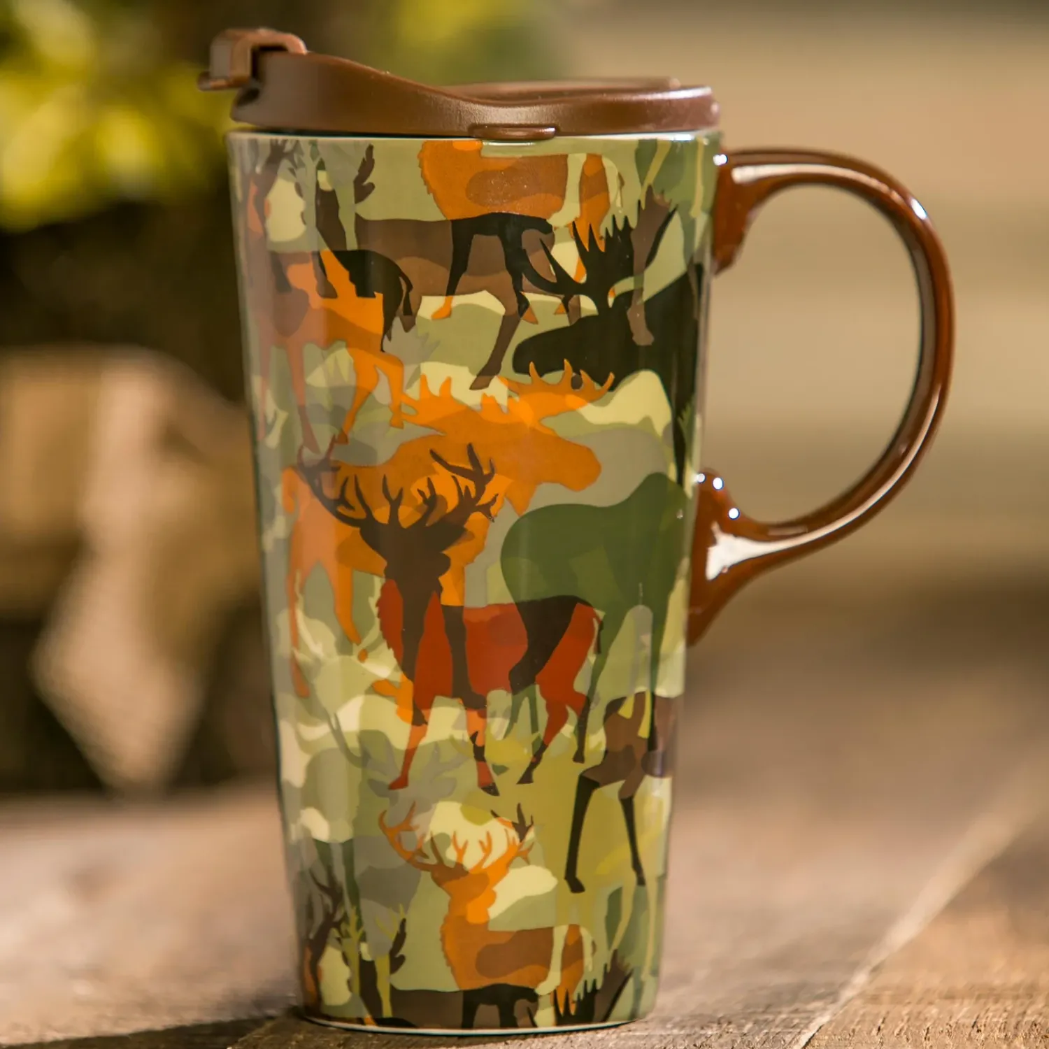 Plow & Hearth Travel Cups>Ceramic Travel Cup, 17 OZ. ,w/box, Woodland Camouflage