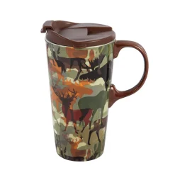 Plow & Hearth Travel Cups>Ceramic Travel Cup, 17 OZ. ,w/box, Woodland Camouflage
