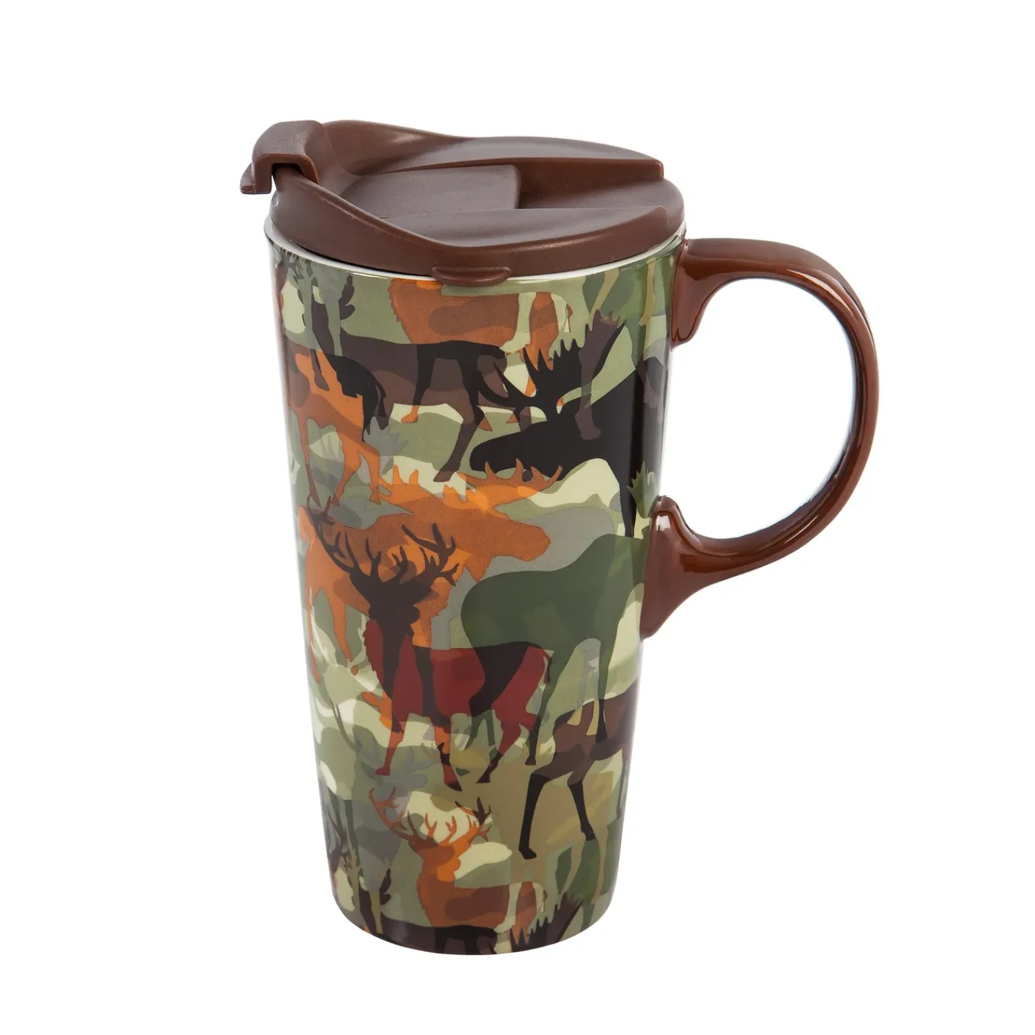Plow & Hearth Travel Cups>Ceramic Travel Cup, 17 OZ. ,w/box, Woodland Camouflage
