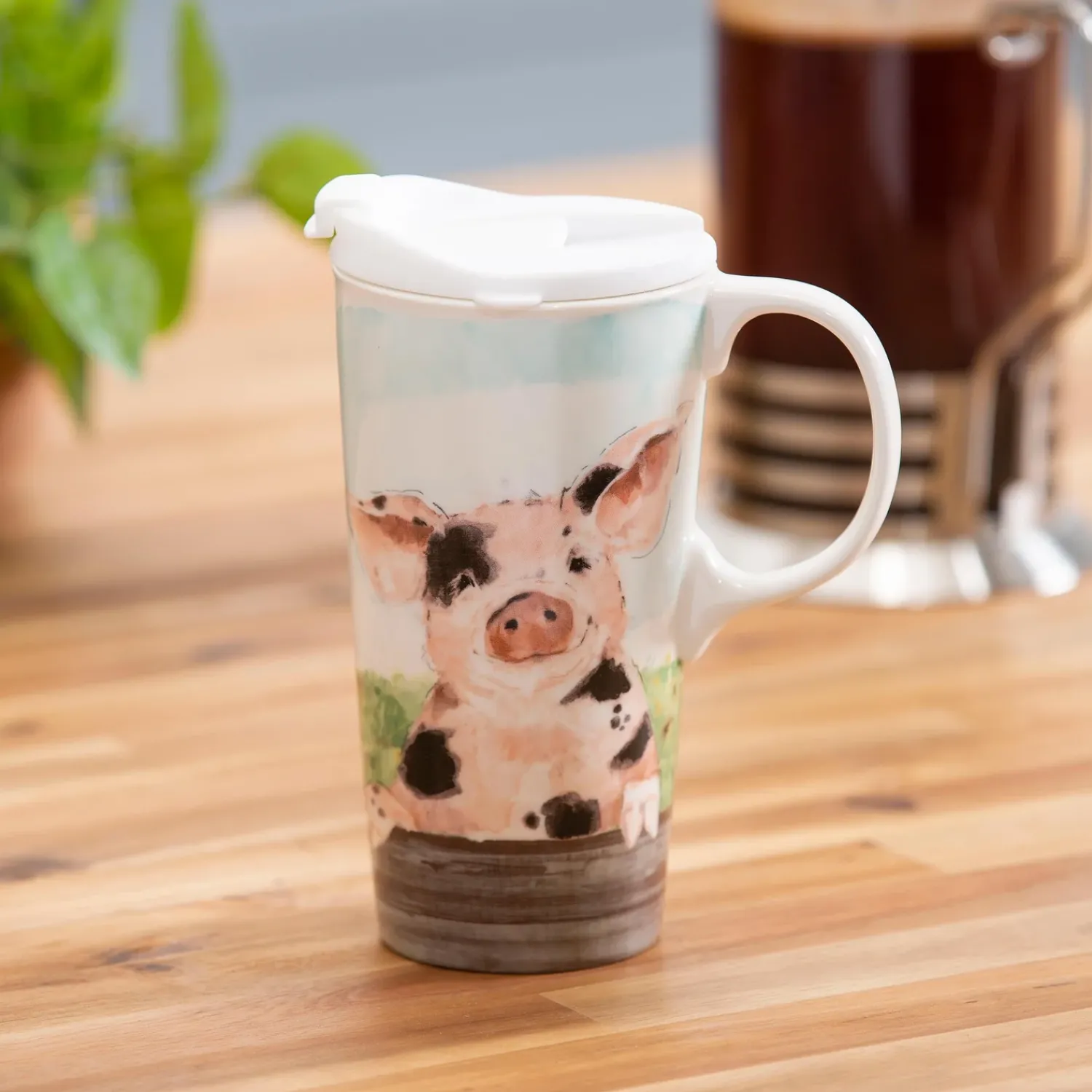 Plow & Hearth Travel Cups>Ceramic Travel Cup, 17 OZ. ,w/box, Spotted Pig