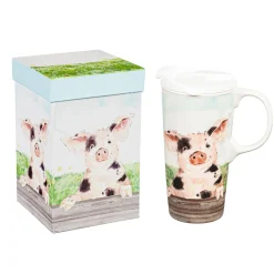Plow & Hearth Travel Cups>Ceramic Travel Cup, 17 OZ. ,w/box, Spotted Pig