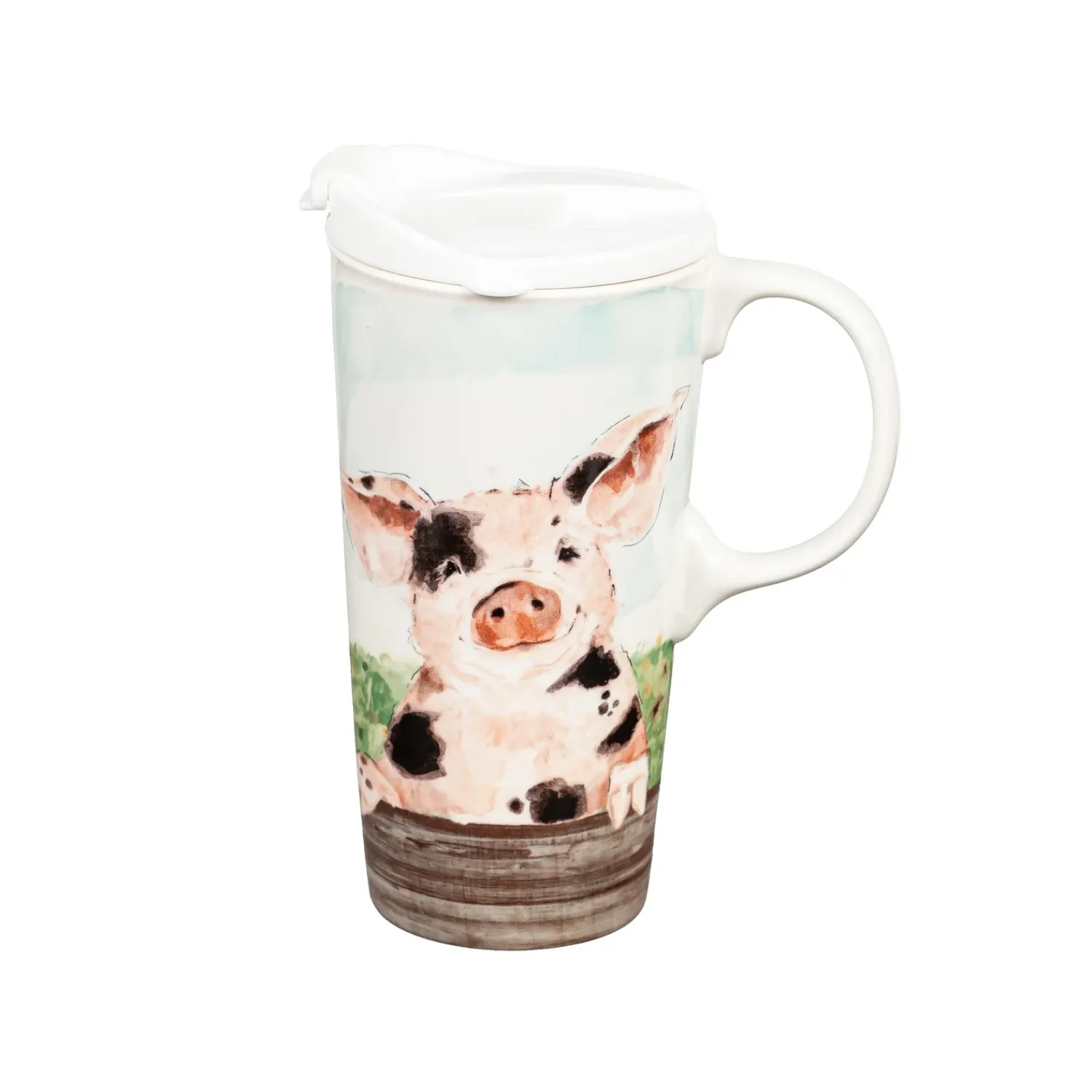 Plow & Hearth Travel Cups>Ceramic Travel Cup, 17 OZ. ,w/box, Spotted Pig