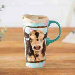 Plow & Hearth Travel Cups>Ceramic Travel Cup w/ metallic accents, 17 OZ, Myrtle