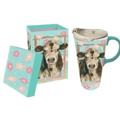 Plow & Hearth Travel Cups>Ceramic Travel Cup w/ metallic accents, 17 OZ, Myrtle
