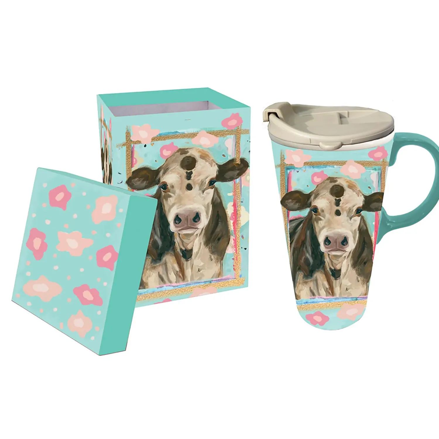 Plow & Hearth Travel Cups>Ceramic Travel Cup w/ metallic accents, 17 OZ, Myrtle