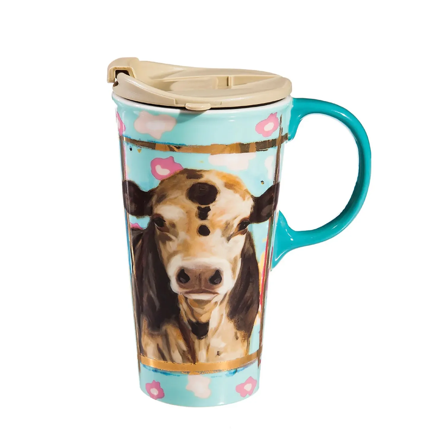 Plow & Hearth Travel Cups>Ceramic Travel Cup w/ metallic accents, 17 OZ, Myrtle