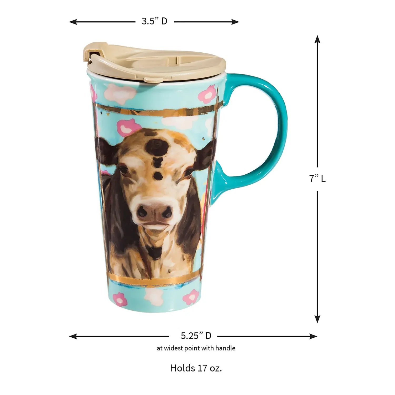 Plow & Hearth Travel Cups>Ceramic Travel Cup w/ metallic accents, 17 OZ, Myrtle