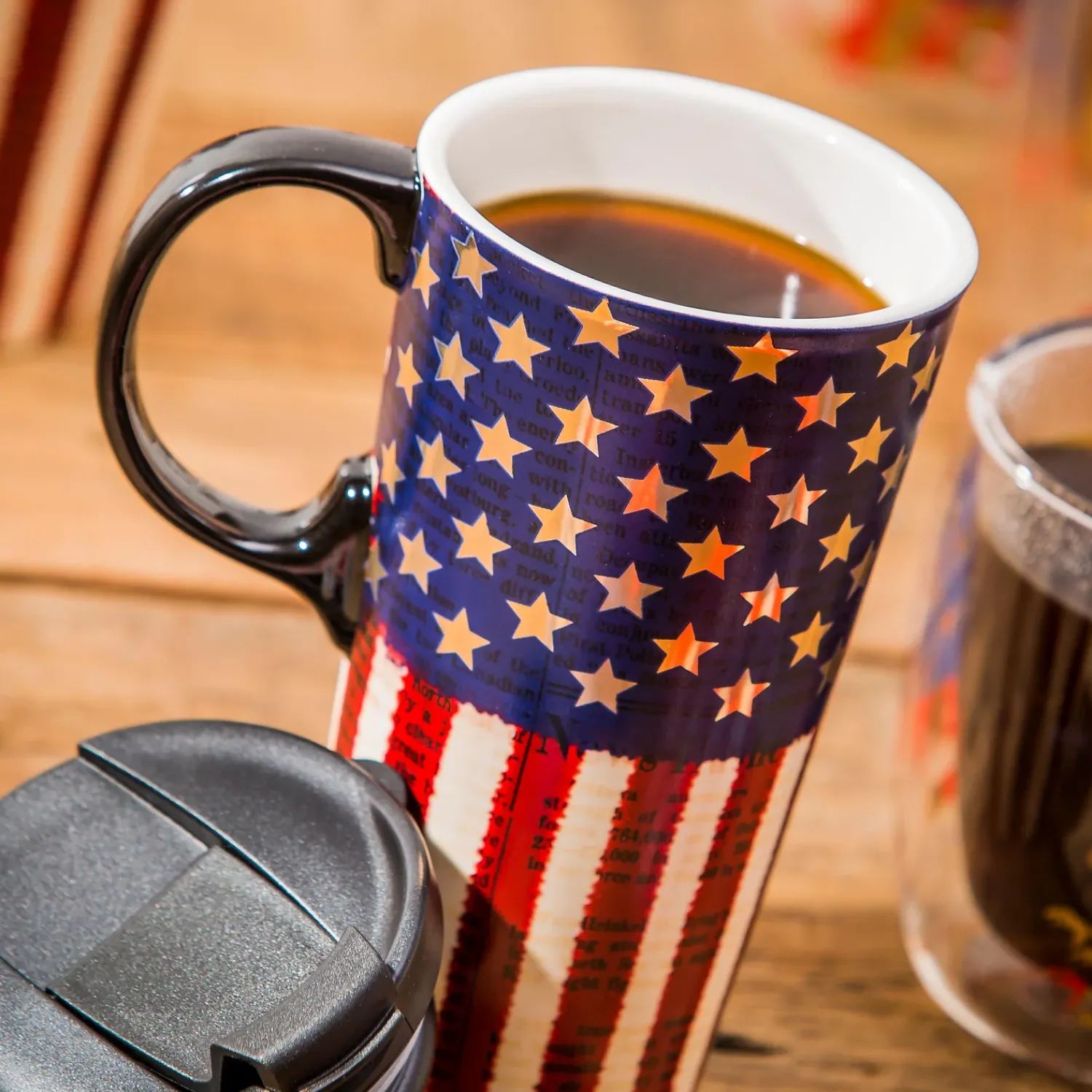 Plow & Hearth Travel Cups>Ceramic Travel Cup w/ metallic accents, 17 OZ, Liberty