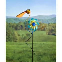 Plow & Hearth Wind Spinners|Garden Stakes>Cheerful Summer Days Windspinner Garden Stake, Yellow/blue Bird, Short