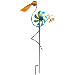 Plow & Hearth Wind Spinners|Garden Stakes>Cheerful Summer Days Windspinner Garden Stake, Yellow/blue Bird, Short