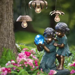 Plow & Hearth Garden Statues|Solar Accents>Children with Solar Ball Sculpture