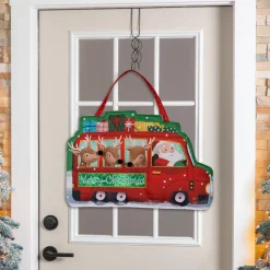 Plow & Hearth Fabric Door Hangers>Christmas Bus Shaped Door Décor
