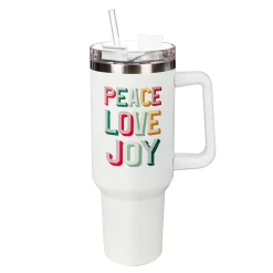 Plow & Hearth Travel Cups>Christmas Vacation Tumbler Stainless-Steel Canyon Cup w/ Straw, Peace Love Joy, 40oz, Gift Box