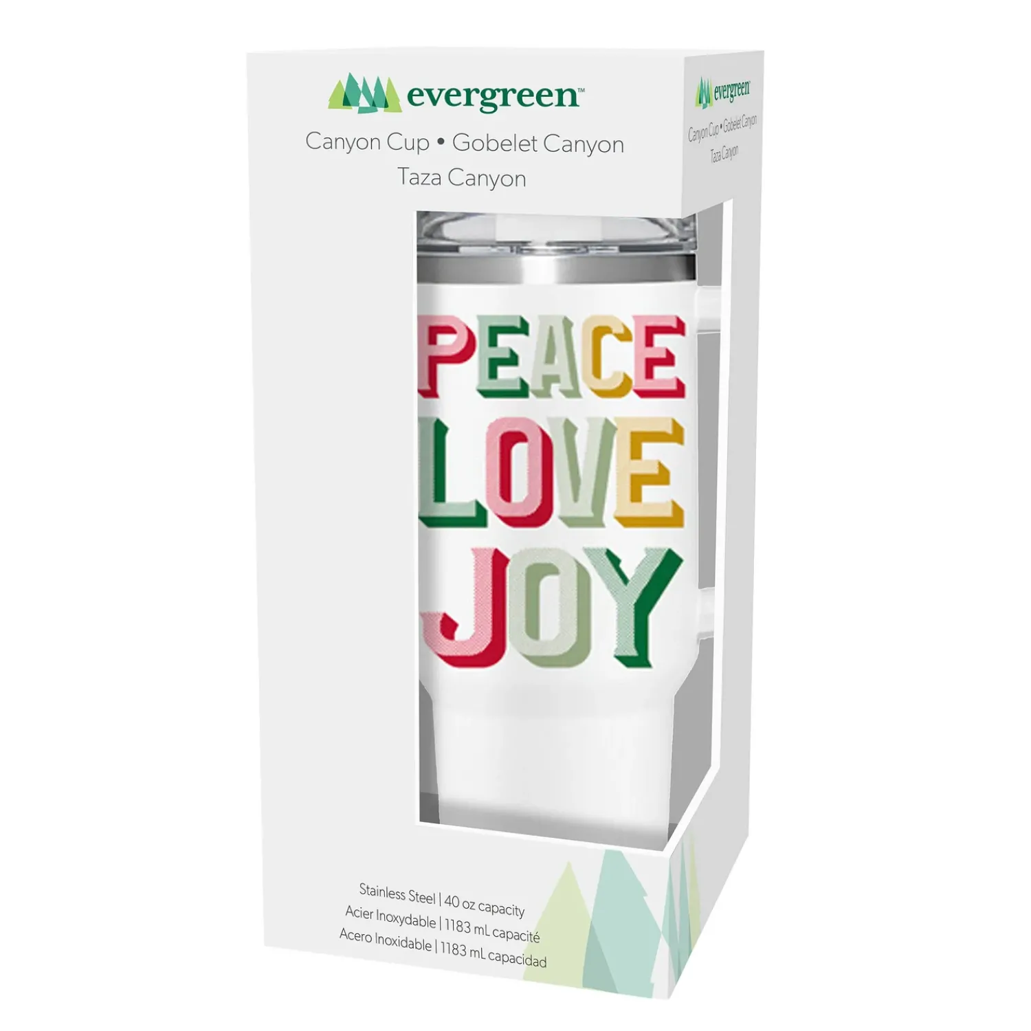 Plow & Hearth Travel Cups>Christmas Vacation Tumbler Stainless-Steel Canyon Cup w/ Straw, Peace Love Joy, 40oz, Gift Box