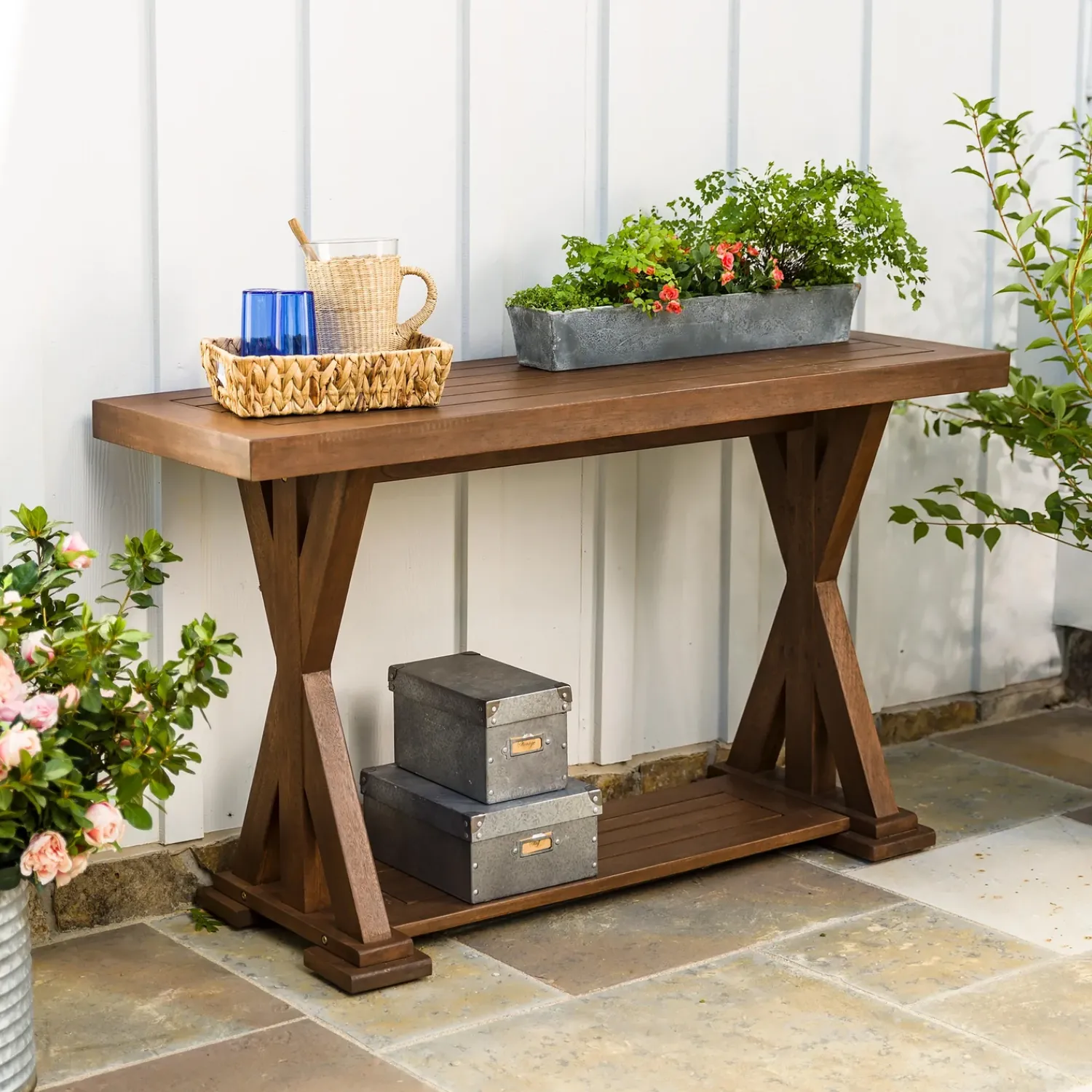 Plow & Hearth Desks & Console Tables>Claremont Outdoor Eucalyptus Console Table