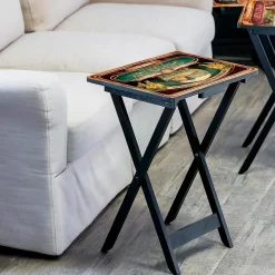 Plow & Hearth Accent Tables>Classic Wine Label Wooden Set of 4 TV Tray Tables with Stand