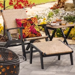 Plow & Hearth Chairs & Rockers|Rockers & Gliders>Claytor Eucalyptus Outdoor Furniture, Chair and Ottoman, 2-Piece Set Black